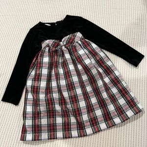 Little girls Christmas dress 5T by Blueberi plaid black velvet bow
